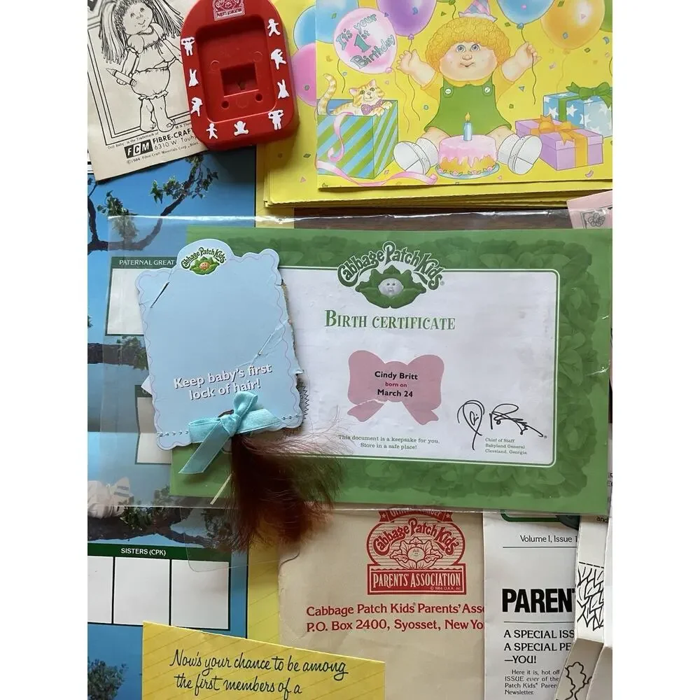 VTG Cabbage Patch Kid Lot Birth Certificates Adoption Papers Birthday Cards‎ 80s
